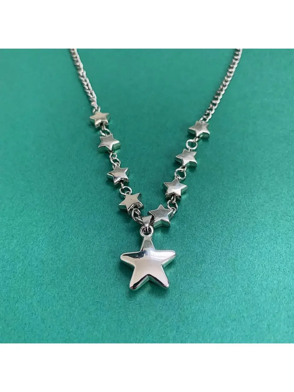 Vintage Y2K Silver Star Chain Necklace